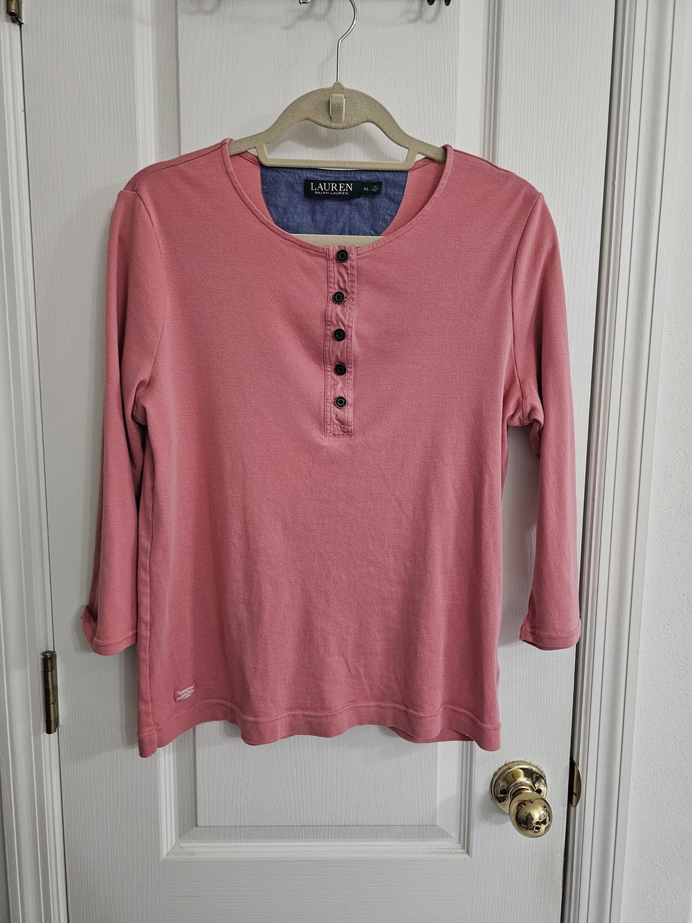 Lauren Ralph Lauren Pink Button-Front Long Sleeve Henley
